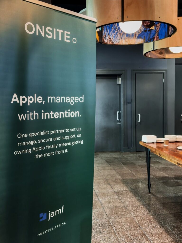 Onsite IT and Jamf branding at the Johannesburg AI Governance workshop